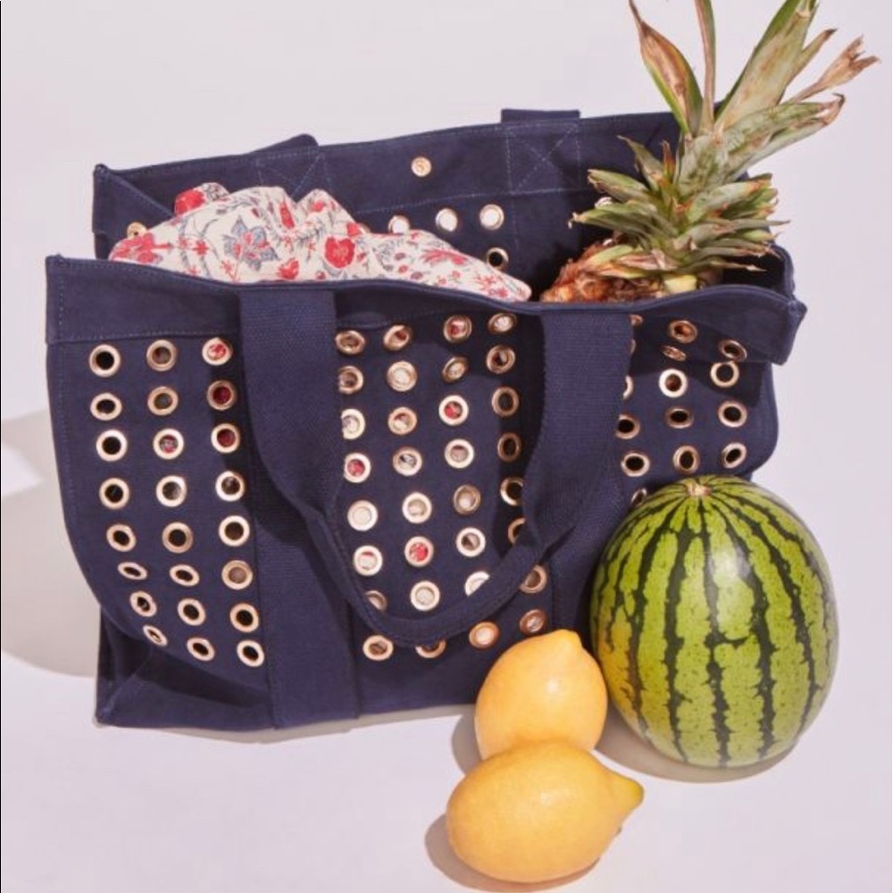Antik Batik Eyelet Embellished Canvas Tote - Navy